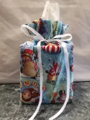 Christmas Snowmen on glitter blue cotton Fabric Handmade Square Tissue Box Cover