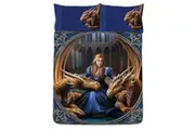 Anne Stokes Fierce Loyalty Dragon Duvet Cover Set (Blue/Brown) (Double)