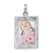Sterling Silver Rhodium-Plated Textured Picture Frame Charm
