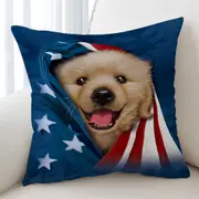 USA Flag Cute Golden Labrador Puppy Cushion Cover