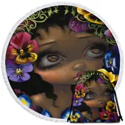 The Language of Flowers Pansies Girl Round Beach Towel