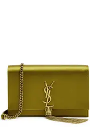 Saint Laurent Kate Satin Wallet-on-chain - Olive ONE SIZE