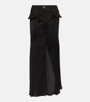 [Blumarine] Blumarine Denim-trimmed satin maxi skirt AU 12 black