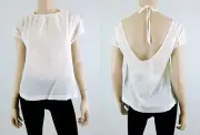 CLUB MONACO Halter Top Shirt Cap Sleeve Open Back 100% Cotton White S