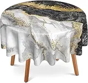 UIUPRO Black White Gold Marble Round Tablecloth 60 inch,Abstract Circle Table Cloth Polyester Waterproof Stain Wrinkle Free Table Cover for Home Kitchen Dining Party Pinic Patio Outdoor Decor