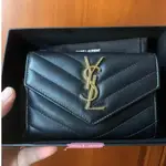 YSL SAINT LAURENT MONOGRAM 黑色 魚子醬 真皮 卡包 零錢包 兩折 短夾 414404 99新