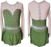 [Zagitova] Figure Skating Dress for Girls Patchwork Graceful Long Sleeve Competition Dance Outfits with Shiny Rhinestone
