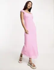 NWT Abercrombie & Fitch pink midi dress Sz LT Coquette Cottage Milkmaid Peasant