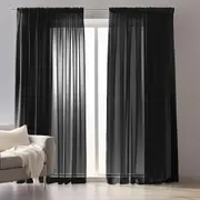 Black Sheer Voile Curtains for Window Treatment - Set of 2