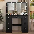 Dressing Table Makeup Vanity Set with Led Mirror 7 Drawers Desk Organizer Black