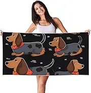 JHLMN Microfiber Sand Free Beach Towel Thin Quick Dry Super Absorbent Large Lightweight Towels Ultra Soft Bath Towels I Love My Dog Dachshunds Compact Gym Towel for Adult Travel Camping Gift