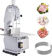 VEVOR Commercial Electric Meat Bandsaw, 4-200 mm Cutting Thickness, 1500W Stainless Steel Countertop Bone Sawing Machine, Workbeach 49 x 38 cm, Frozen Meat Cutter with 6 Blades for Rib Pork Beef