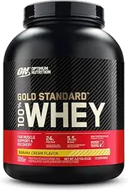 OPTIMUM NUTRITION Gold Standard 100% Whey Protein Powder, Banana, 2.27kg - [2024/2025 plastic neck band packaging may vary]