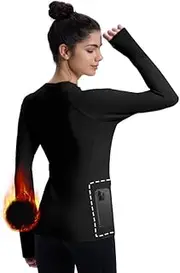 [QUEQUETREE] Women Thermal Tops Long Sleeve Running Workout Shirts Cold Weather Gear Fleece Base Layer Zipper Pockets