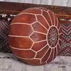 Natural Moroccan Leather Ottoman Pouffe Footstool Unstuffed Brown Boho