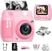 Gofunly Kids Camera Instant Print, 2.4'' Instant Camera for Kids with 32GB Card & 3 Rolls Print Paper, 1080P HD Kids Digital Camera, Christmas Birthday Gifts Kids Toys for Boys Girls Aged 3-10, Pink