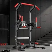 SogesPower Power Tower Pull Up Bar Multi-Function Adjustable Height Workout Dip Station Strength Training Equipment for Home Gym with Boxing Speed Ball &Spinning Target