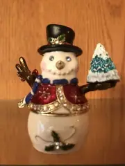 SNOWMAN ART FORM OBJET D'ART TRINKET RING BOX ENAMEL MAGNETIC