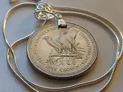 1978 Elizabeth II Coronation Anniversary Coin Pendant 18" 925 Silver Snake Chain