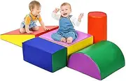 BABY JOY Kids Crawl & Climb Foam Play Set, 5-Piece Kids Foam Block Interactive Playset for Climbing, Crawling, Sliding, Lightweight Foam Shapes for Toddlers in Home, Kindergarten, Playroom (Colorful)