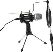 HAMPPLIES 1 Set Condenser Microphone Kit with Tripod Noise Reduction Broadcast Mic for Live Streaming Compatible with Computer and Phone Black