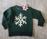 NWT GAP KIDS GREEN / BLUE SNOWFLAKE HEAVYWEIGHT PULL-OVER SWEATER XS (4)