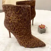 NEW L’Agence Animal Print Leather Heel Ankle Boot pointed Toe Women Size 9