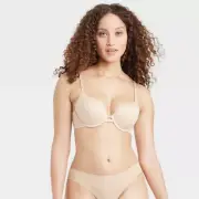 Auden 32D Light Lift Plunge Beige Soft Stretch Padded Push-Up Bra A-87