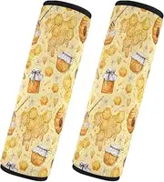 Car Seat Belt Pads Set of 2 Soft Unique Car Seatbelt Shoulder Cover Camera Bag Strap Cover Car Accessories for Adults and Kids S Watercolor Honey and Bee Happy Good Luck Honeycomb