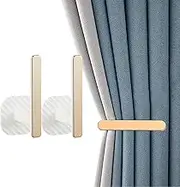 KFZDCG 2Pcs Gold Curtain Holders Self Adhesive Curtain Tieback L Shaped Wall Mounted Hook Drapery Curtain Tiebacks Window Treatment Holdbacks for Home and Cafe Balcony Decorative Curtain Drapery