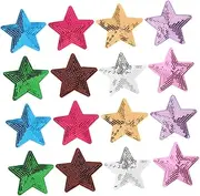 Parliky 16pcs Iron Sequin Star Patches Embroidered Decorative Appliques for Clothing Hats Bags Versatile DIY Craft Accessories with Vibrant Colors and Durable Materials