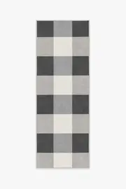 75' x 215' | Machine Washable Runner Rug | Kid & Pet Friendly | Indoor Rug | Buffalo Plaid Black & White Tufted Rug | Ruggable