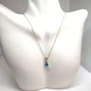 NEW 14kt Yellow Gold Pear Blue Topaz & Diamond Pendant On Chain ENGEL Bros USA