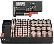 Battery Organizer Storage Case Holder with Tester Voltage Digital Display for AAA, AA, 9V, C, D and Button Batteries