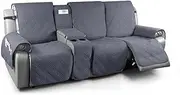 TAOCOCO Non Slip Recliner Sofa Covers for 3 Cushion Couch, Waterproof Reclining sofa cover for Leather Sofa with Console, Split Reclining Couch Cover Recliner Furniture Protector (3 Seater, Dark Grey)