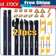 21PCS 1/2"/12mm Shank Indexable Carbide Lathe Turning Insert Tool Holder Bit Se