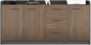 File Cabinet Three Doors Three Drawers Office Storage Low Cabinet File Wooden with Handle Storage Data Office Drawer(Brown)