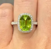 Natural Green Peridot Ring-925 Silver Engagement Ring-Wedding Ring Gift To Her