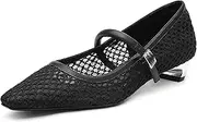 [NEWBELLA] Women Mesh Ballet Flats Chunky Low Heel Buckle Strap Dressy Casual Shoes