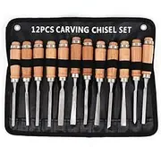 AIMALL 12 Wood Turning Lathe Chisel Set Woodworking Carving Woodturning Tool, Fine Finish, Ready-to-Use Sharp Edges, Alloy Steel Blades, Chrome-Plated Ferrules