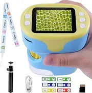 [TINYLENS] TriVue Microscope for Kids, 1000X HD Pocket Kids Microscope with 2.0” Screen, 3-in-1 Digital Handheld Microscope Telescope 32GB TF Card Included, Science Edu Kids Age 5-7 8-12(Blue)