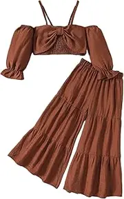 [CsgrFagr] Children's Long Sleeve Pleated Sash Blouse Bell Bottoms Suit for Girl Toddler Snow Suits 2t