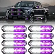 PKINGLAKE 8-Pcs Purple/White LED Funeral Escort Emergency Strobe Grille Lights Bar, Ultra Slim Sync Feature Surface Mount Hazard Warning Flashing Light for Firefighter/Police/Trucks/Vehicles/Car