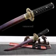 Folded Steel Japanese Tanto Brass Tsuba Blue Blade Mini KnifeSamurai Sword Sharp