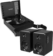 [Victrola] Revolution GO Portable Bluetooth Turntable with Majority D40 Bluetooth Speakers, Black
