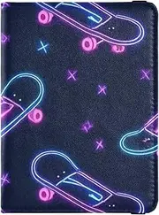 [Amooorous] Colorful Neon Fluorescent Skateboard Leather decorative Passport Holder Cover Wallet Vaccine Card Holder Cover Combo Passport Case Travel Documents Wallet Ultra Slim, Colorful neon fluorescent