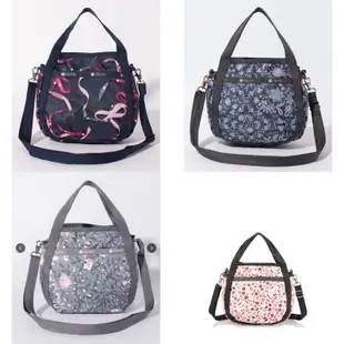 ♥ 小花日韓雜貨 ♥ Lesportsac 防水包逛街斜背南瓜包 8056 藍底花緞帶灰色花款