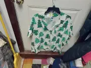 Nwt Old Navy Womens Sleep S/S Button Front Top With Shorts Christmas Trees XL...