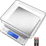 TrianTech Digital Kitchen Scale 3000g x 0.1g – Portable Food Scale with 6 Modes, LCD Display, Tare Function – Digital Gram & Ounce Scale for Cooking, Baking, Reptiles – 2 Trays & Batteries Included