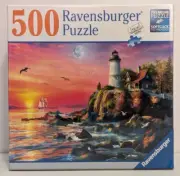 500 Piece Ravensurger Puzzle "LIGHTHOUSE AT SUNSET" New in Box